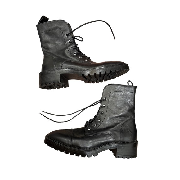 ZARA Black Leather Studded Combat Boots‎ Chunky Lug Sole Women Size 39 EU - Picture 6 of 9